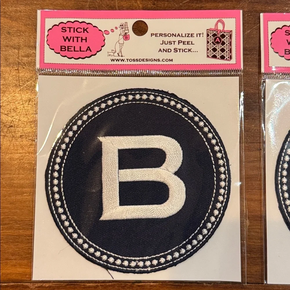 NIP TOSS Designs Peel & Stick Embroidered B Initial Patch Bella Set 2 Blue White
